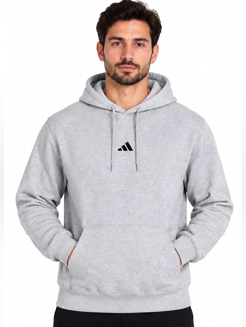 adidas Light Gray Pullover Hoodie with Black Logo